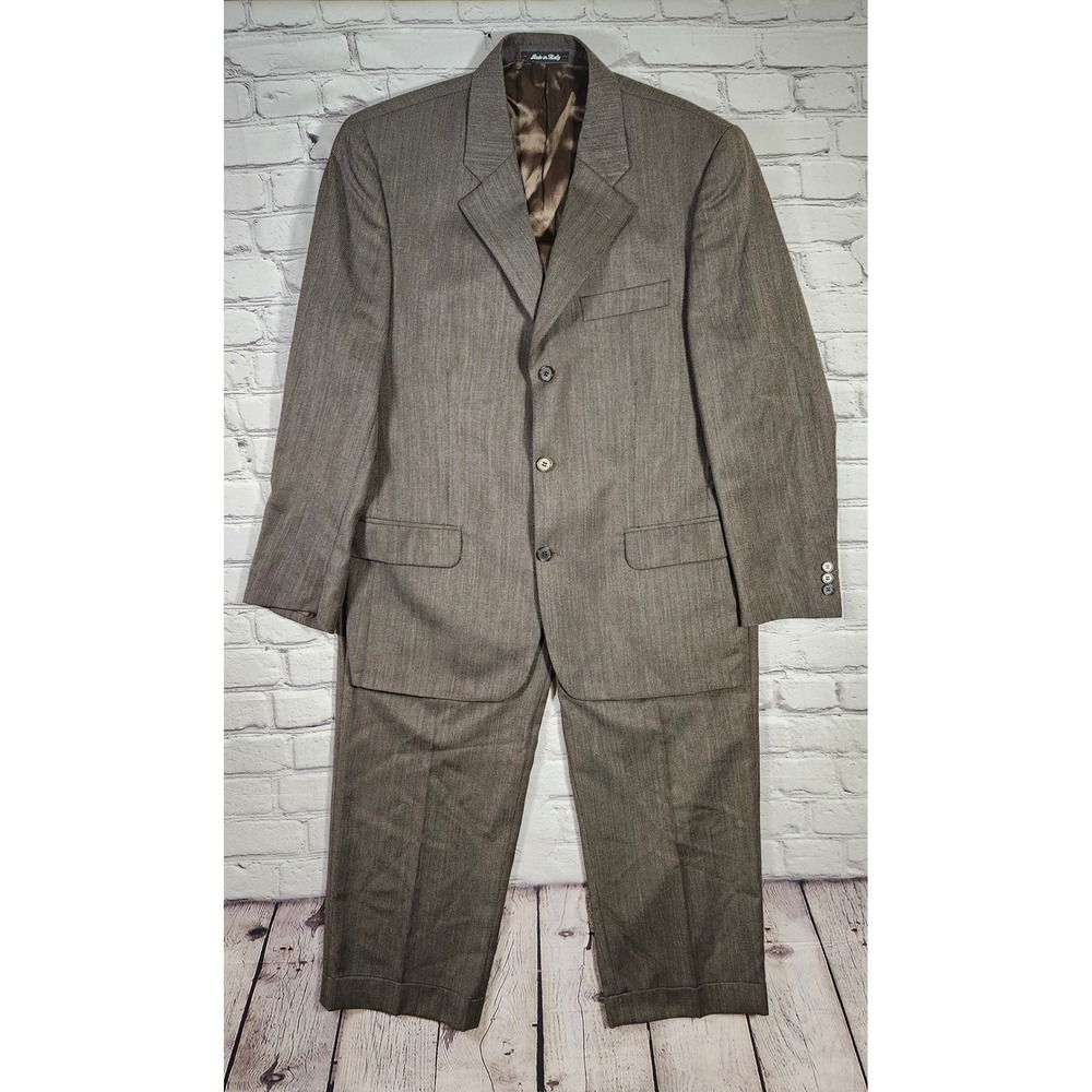 Vintage Bachrach Made in Italy Mens Suit Wool Blend Brown 3 Button 42R 35x29